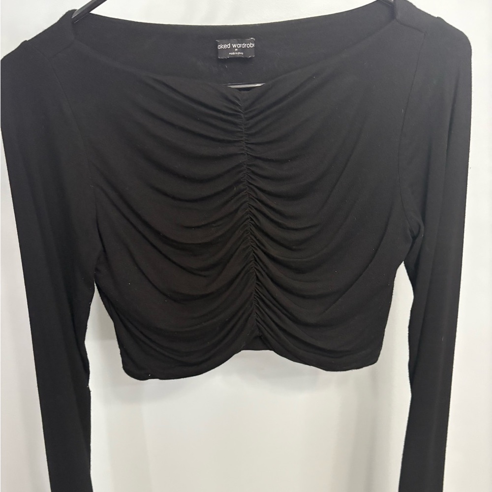 Naked Wardrobe Black Ruched Blouse